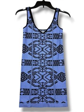 Free People Intimately Mini Dress Blue Tribal Aztec Geometric Knit Bodycon M L